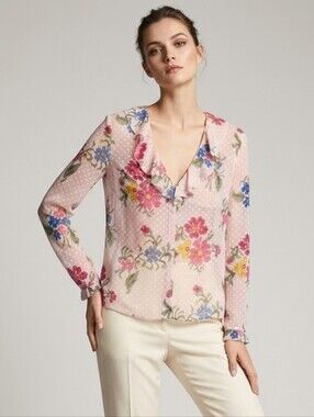 Red Valentino Ruffled Floral Semi Sheer Chiffon Blouse AS IS